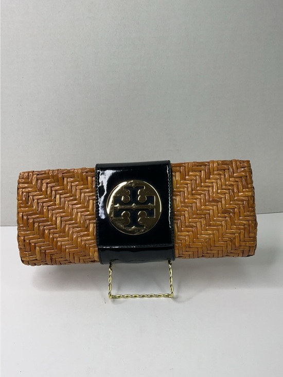 Tory Burch Handbags - Tory Burch-Inspired Tan Woven Clutch with Black Patent Trim